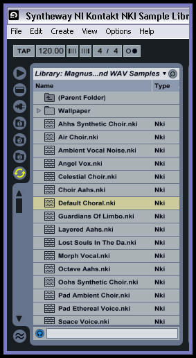 Ableton Live: Sampler (Live Suite only, not Intro or Standard) Magnus Choir NI KONTAKT NKI  Sample Library Set .exs file extension: The MIDI Tab. The MIDI tabs parameters turn Sampler into a dynamic performance instrument. The MIDI controllers Key, Velocity, Release Velocity, Aftertouch, Modulation Wheel, Foot Controller and Pitch Bend can be mapped to two destinations each, with varying degrees of in uence. For example, if we set Velocitys Destination A to Loop Length, and its Amount A to 100, high velocities will result in long loop lengths, while low velocities will create shorter ones. Live Sampler just imports the exs24 patch file and simply references the samples