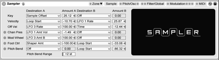 Ableton Live: Sampler - The MIDI Tab.