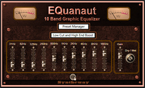 EQuanaut is a VST VST3 and Audio Unit stereo graphic equalizer with a set of band-pass filters that divide the audio spectrum into 10 bands.