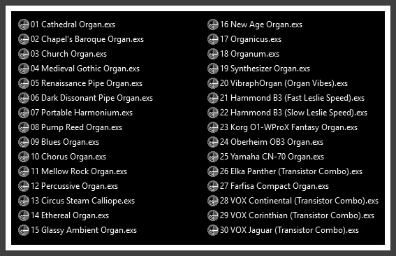Organux has been formatted to Emagic EXS-24 instruments called .EXS files (in the case that you use Emagic's virtual sampler provided by Logic) or .NKI files (in the case that you uses the Native Instruments Kontakt player). They're adapted versions and formatted for Mac users only, and contains the main source sounds of Master Hammond B3 v2.1.1 meticulously tuned and adjusted.