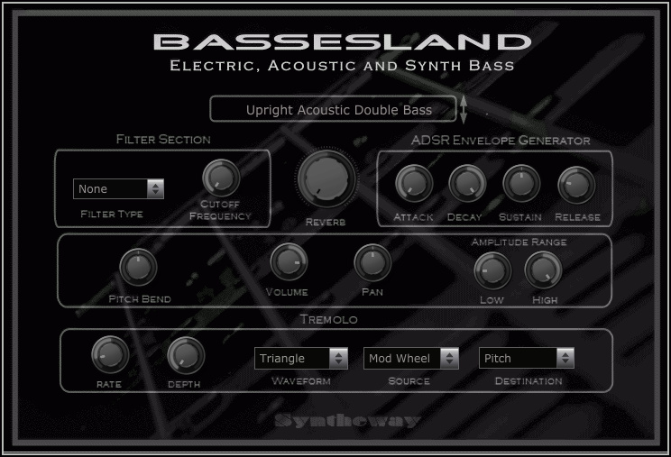 Return to the main page of Bassesland, a virtual bass software that covers a wide range of sounds, from an electric bass or an acoustic double bass, to the vintage bass synthesizers.