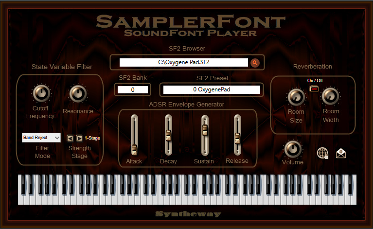Click on to return to the main page of SamplerFont SoundFont SF2 Sample Player VSTi Software from the Graphical User Interface (Screenshot)